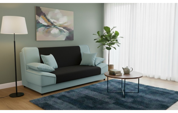 wersalka Maxim 72 czarno-błękitna na sprężynach z funkcją spania i pojemnikiem